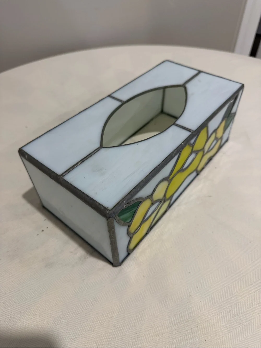 Stained Glass Tissue Box Cover with Yellow Floral Design